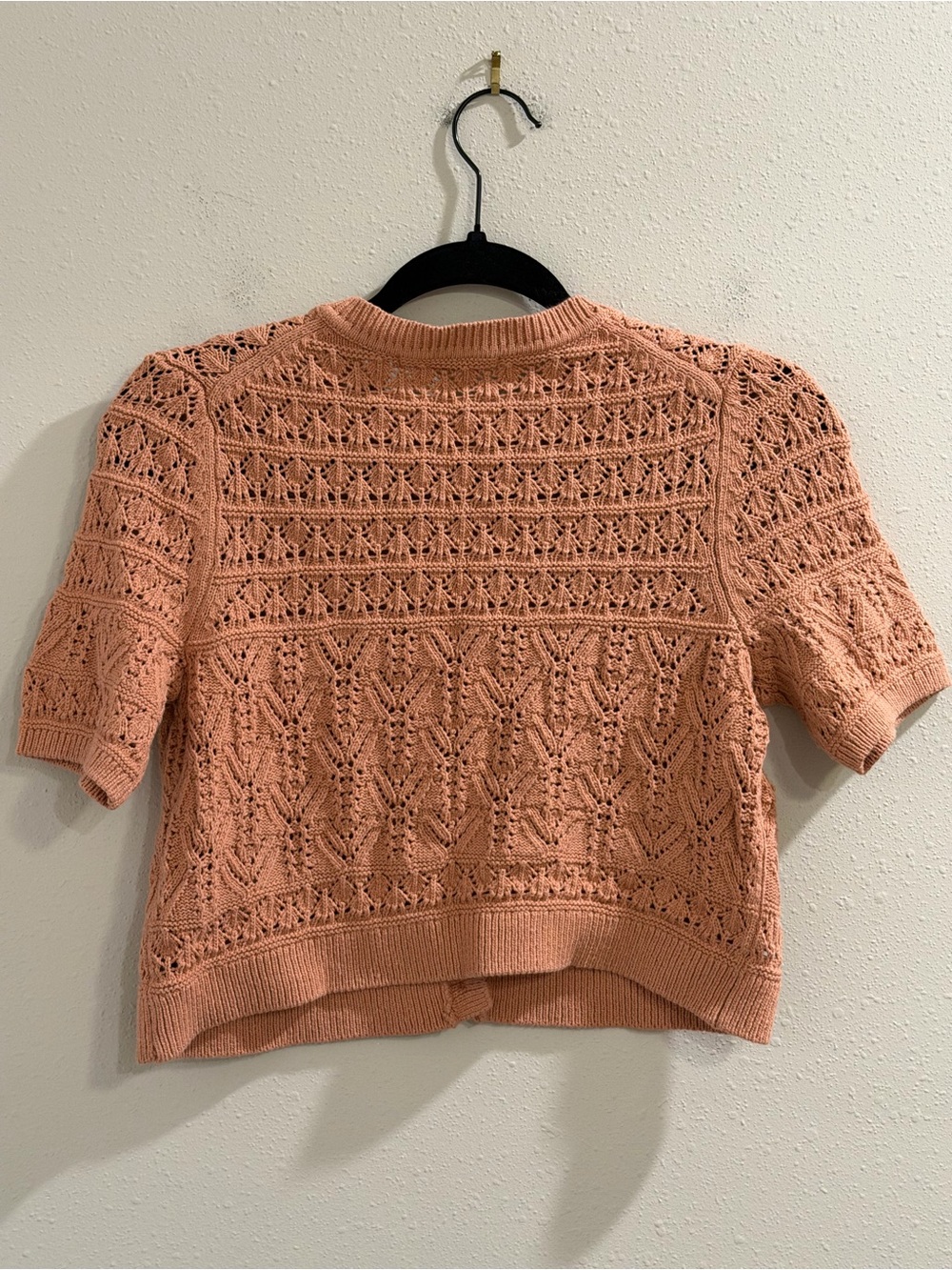 BODEN Size Small Coral Pointelle Open Knit Short Sleeve Cardigan Cottagecore - Picture 2 of 6